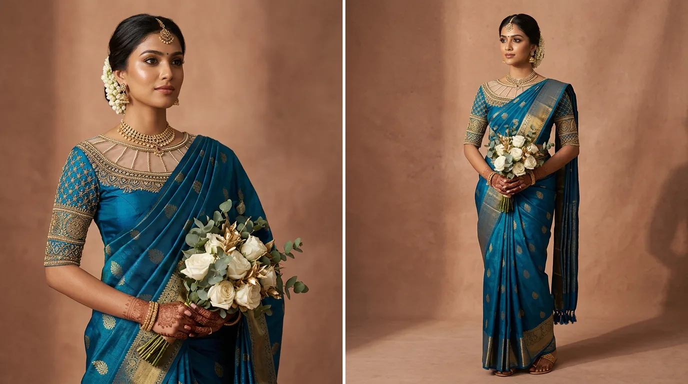 Boat Neck & High Collar Saree Blouses